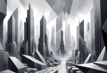 Surreal Abstract Metropolis with Angular Geometric Shapes