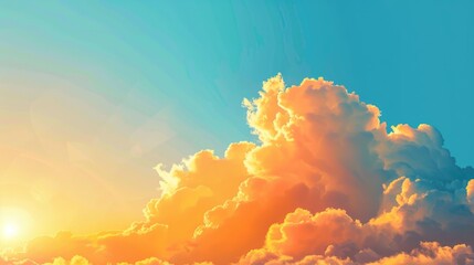 Sunset over blue sky with orange clouds abstract background