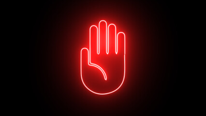 Obraz premium Neon stop hand sign icon. Glowing line Stop hand sign icon. Do not enter stop with hand icon.