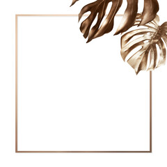 Golden monstera square frame design resource