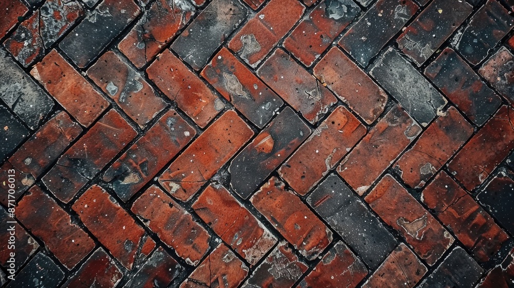 Poster top view of red brick pavement with empty space