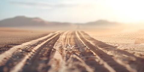 Naklejka premium Scorching Desert Road with Heat Waves Creating Mirage Effect. Concept Desert Scenery, Heatwaves, Mirage Effect, Scorching Sun, Arid Landscape