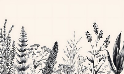 Black and White Floral Illustration