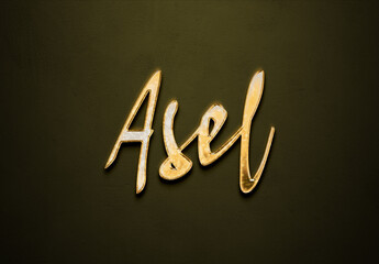 Old gold text effect of Russian name Asel with 3D glossy style Mockup.