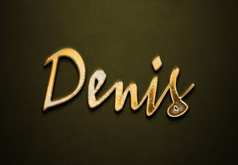 Old gold text effect of Russian name Denis with 3D glossy style Mockup.