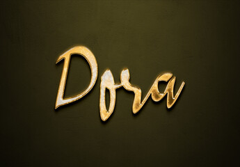 Old gold text effect of Russian name Dora with 3D glossy style Mockup.