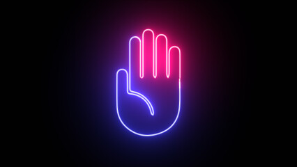 Obraz premium Neon stop hand sign icon. Glowing line Stop hand sign icon. Do not enter stop with hand icon.