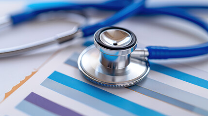 A stethoscope is on top of a stack of papers