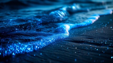 Bioluminescent Waves on a Moonlit Beach