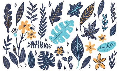 Obraz premium Collection of Hand-Drawn Leaves and Flowers