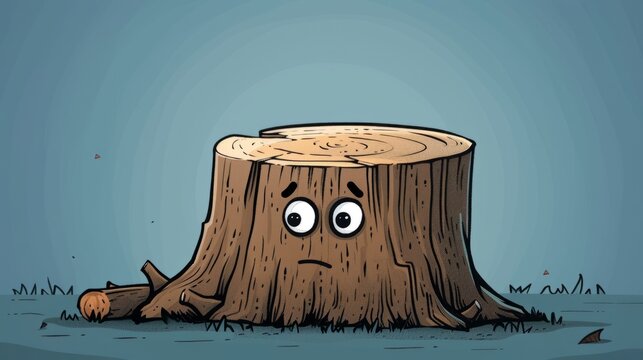Sad tree stump cartoon illustration