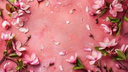 Spring themed top view of a greeting card template