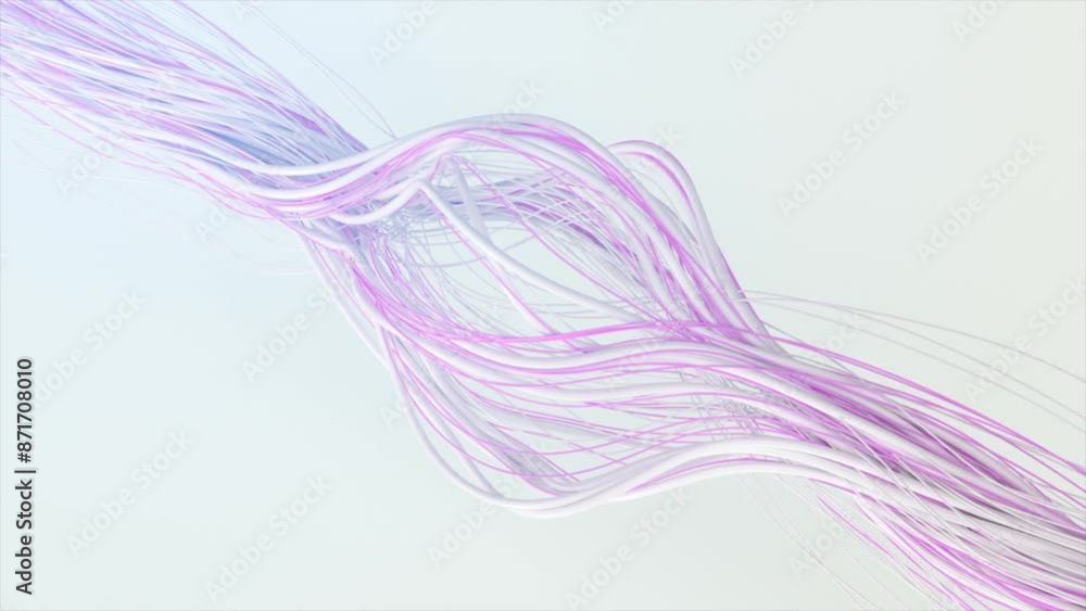 Poster abstract 3d render of flowing white and pink lines on a light background
