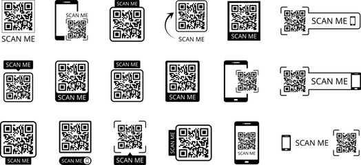 Scan qr code icon. Scan me template Qr code for smartphone. QR code Payment. QR code for payment app. Vector illustration.