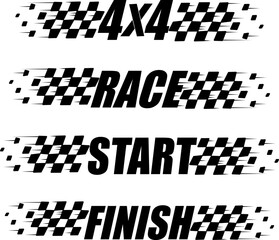 Vector black and white checkered auto racing flags and finishing tape vector 4*4 ,race,start,finish vector illustration