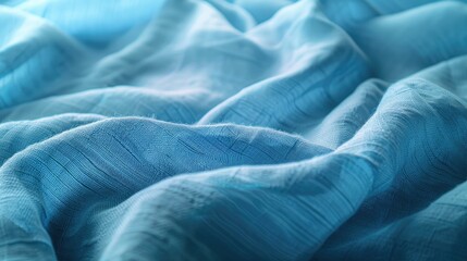 Fototapeta premium Soft blue linen fabric texture with shallow depth of field