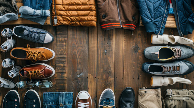 Warm Autumn and Winter Clothes: Presented in a visually appealing arrangement, showcasing the variety and practicality of each item, all ready for the cold season.