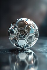 Naklejka premium Soccer ball made of silver on black background. Generative Ai
