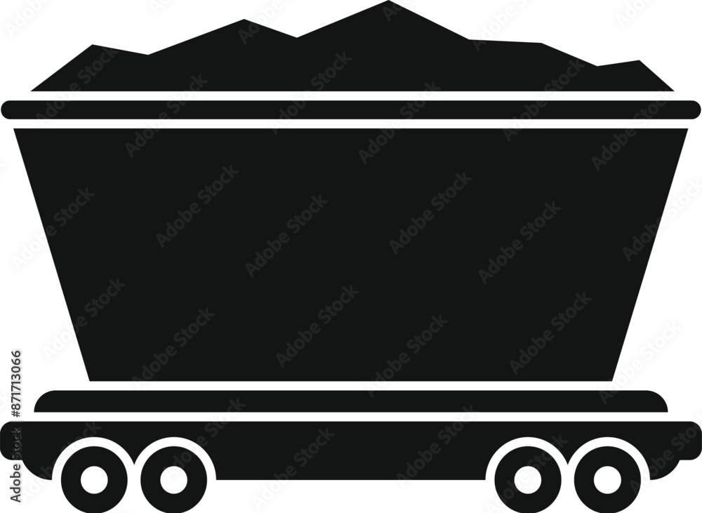 Poster black silhouette icon of a mining cart full of coal moving on rails