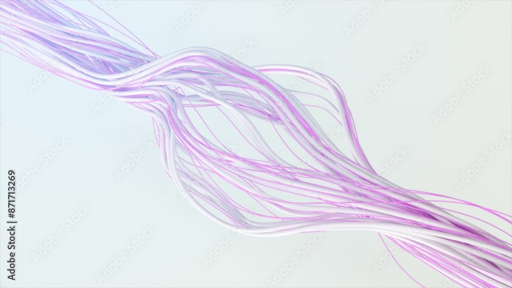 Poster abstract 3d render of flowing white and pink lines on a light background