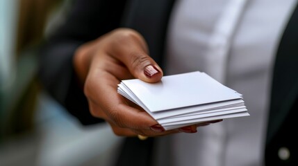 Close-up of Hand Holding a Stack of Business Cards