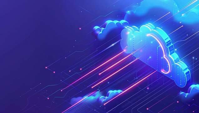 Cloud Computing Abstract, Futuristic Neon Digital Artwork