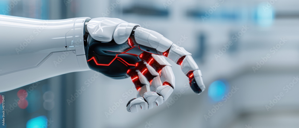Aufkleber a robot hand with red and black wires is pointing to something