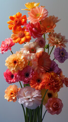 Flower bouquet in all shades of pink against grey background, cute happy floral arrangement for Valentine's Day