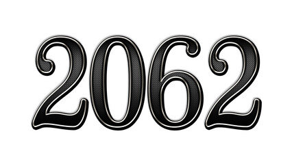 black metal 3d design of number 2062 on white background.