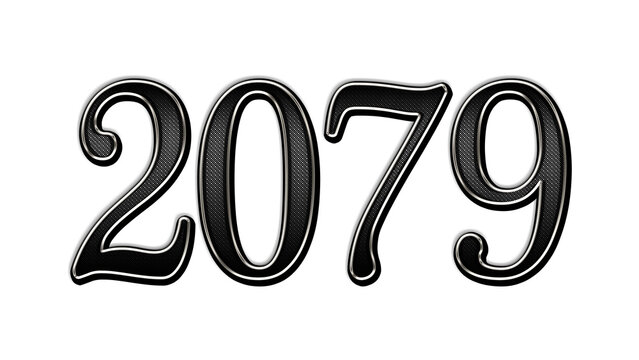 black metal 3d design of number 2079 on white background.