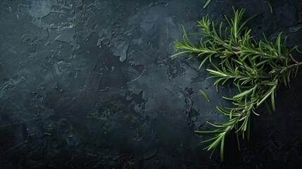 Rosemary placed on dark table with empty space Rich in antioxidants and anti inflammatory properties herb theme