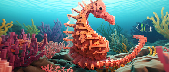 Obraz premium Style Seahorse in an Underwater Coral Reef