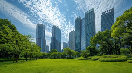 Fototapeta premium Modern Cityscape with Lush Greenery