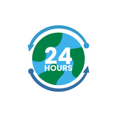 Globe illustration with 24 hours text suitable for illustrating time concept, perfect for business presentations, website banners, and social media posts