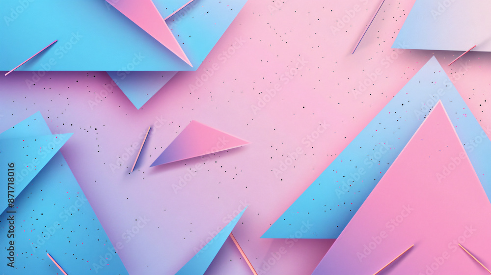 Poster abstract background with pink and blue geometric shapes in a paper texture style.
