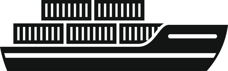 Simple icon of a cargo ship carrying freight containers, perfect for representing international shipping and logistics