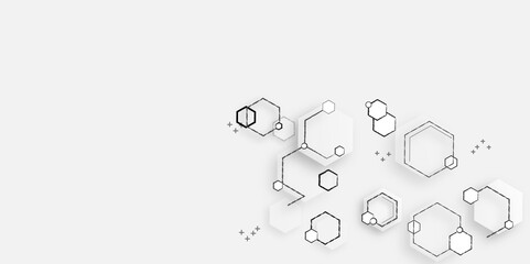 Vector illustration of hexagons pattern. Abstract background with connected hexagons and dots.
