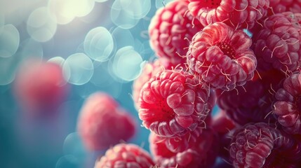 Stacked raspberries with shallow focus