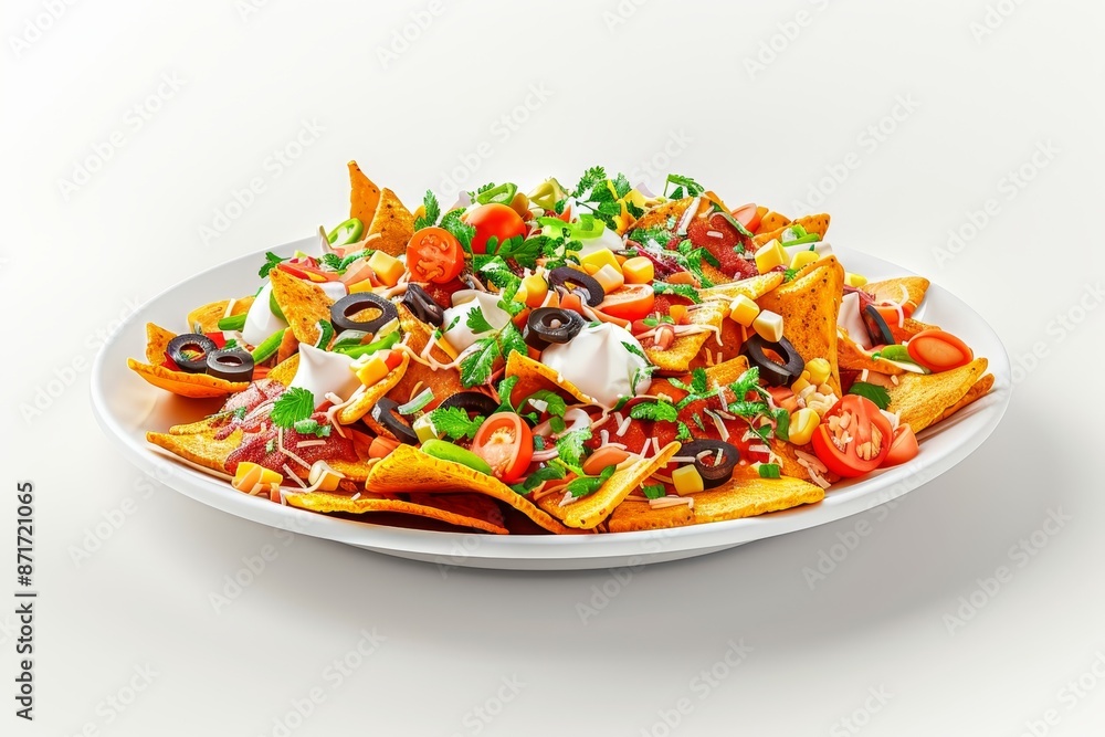 Wall mural A plate of nachos on white background