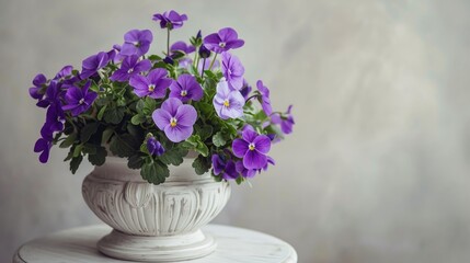 Purple flowers on a small white table