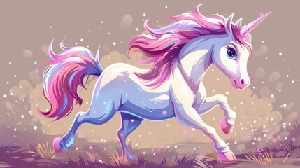 Playful unicorn running through a magical forest