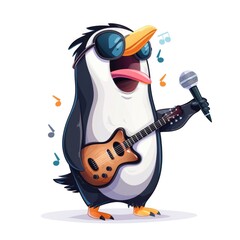 Obraz premium Cool Cartoon Penguin Rocking Electric Guitar with Sunglasses