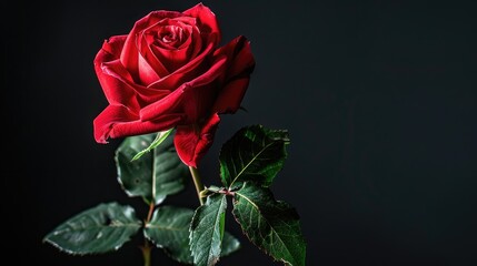 Red rose against black backdrop