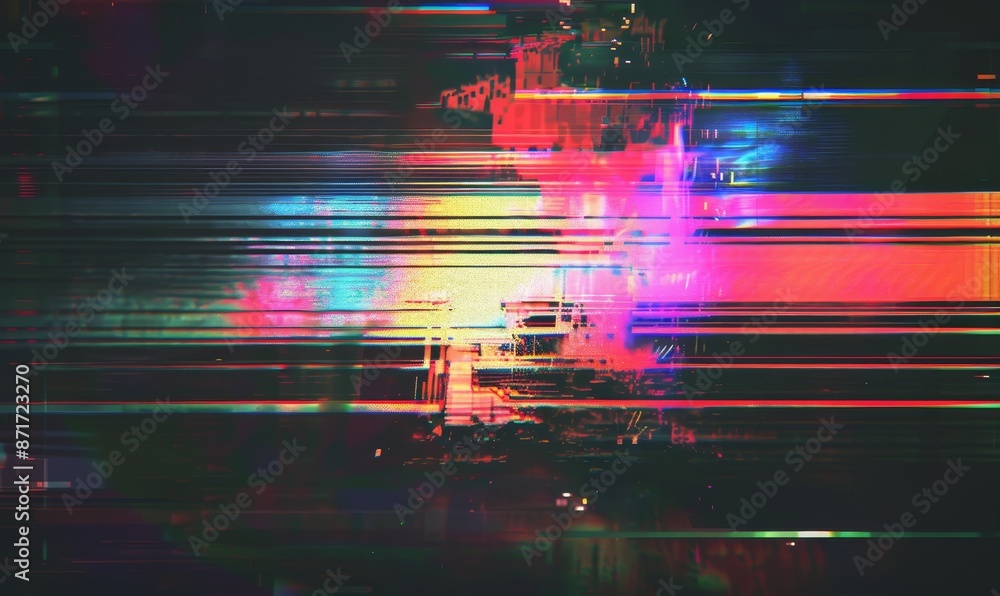 Poster the background is abstract with copy space for text and an old tv monitor for overlaying glitches