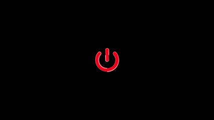 Neon power button icon animation on a black background. Glowing neon line power on/off button icon 4k video.