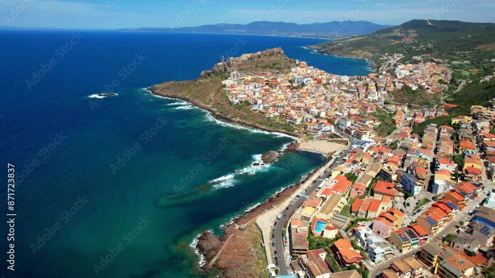 Sticker sardegna, italy. beautiful medieval coastal town castelsardo in the north of the island, province of