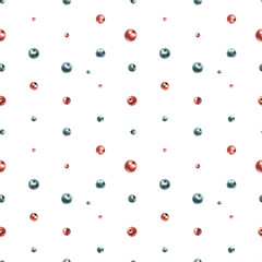 Blue and red decorative berries. Watercolor illustration hand drawn. Seamless simple pattern on a white background.