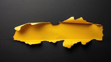 Obraz premium Yellow torn paper piece on black background with space for text