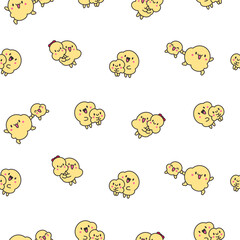 Cute popcorn character in different poses. Seamless pattern. Funny cartoon food. Hand drawn style. Vector drawing. Design ornaments.