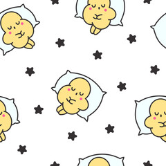 Cute popcorn character in different poses. Seamless pattern. Funny cartoon food. Hand drawn style. Vector drawing. Design ornaments.